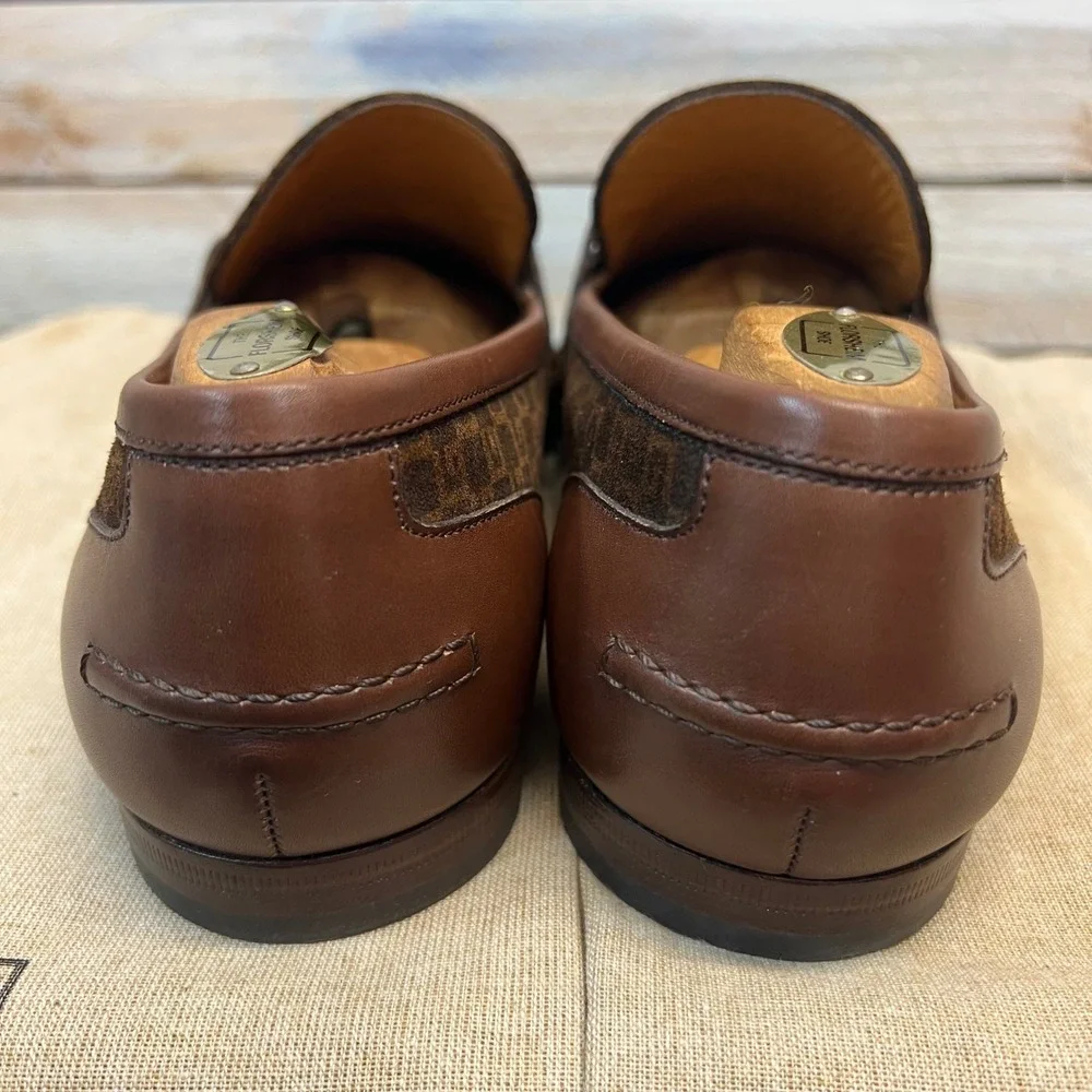 Gucci GG Monogram Suede Horsebit Loafers Brown Size 7.5 US 8.5